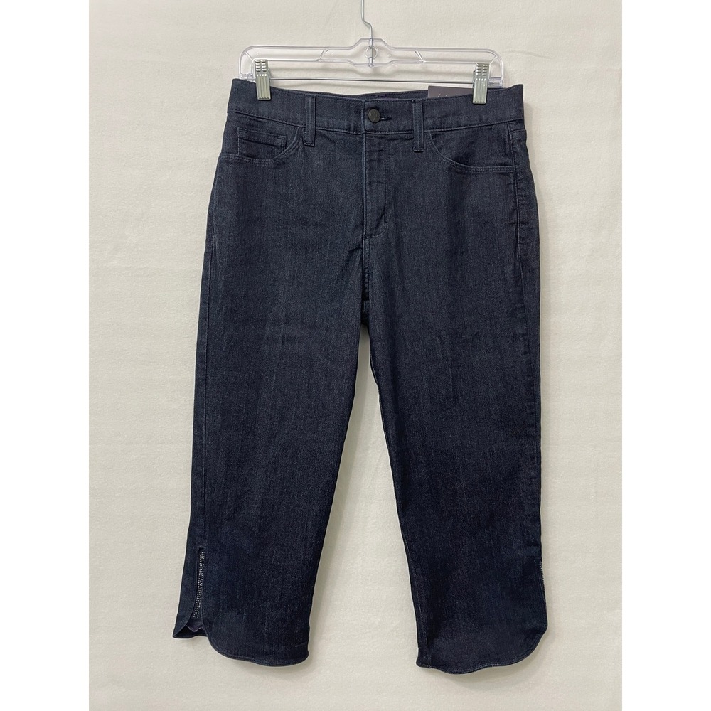 New NYDJ Crop Jeans size 8 Dark Wash Rhinestone Hem Stretch USA Made